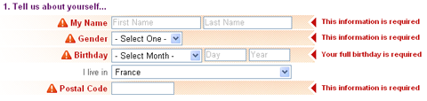 Formulaires Web : Message d’erreur Yahoo