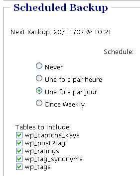 Plugin WordPress Backup Database : Scheduled