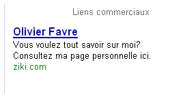 Identité numérique : recherche Google Lien sponsorisé Ziki