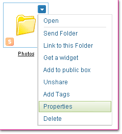 Partage & stockage de fichiers - Box.net - Gestion des dossiers, menu contextuel