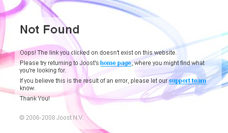 Page erreur 404 : Joost