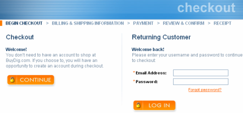 Checkout process : BuyDig, identification