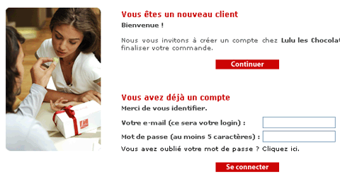Checkout process : Lulu les chocolats, Login