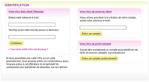 Checkout process : Pixmania, Login