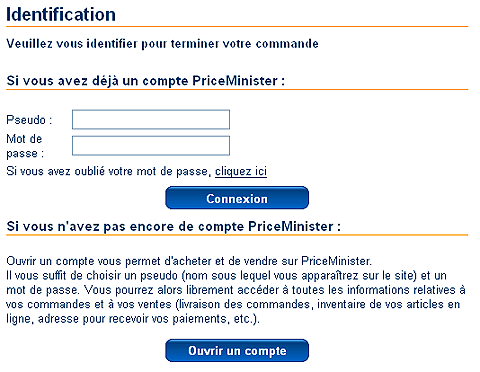 Checkout process : PriceMinister, Login