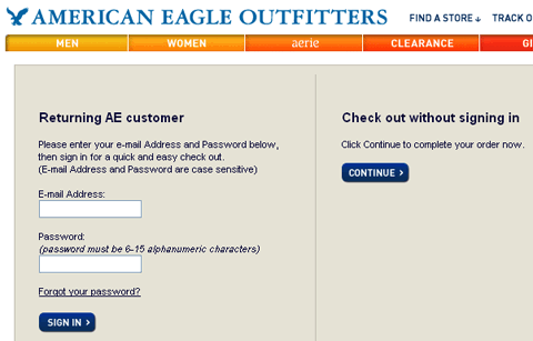 Checkout process : AE, Login