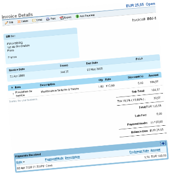 Zoho Invoice - Détail d’une facture